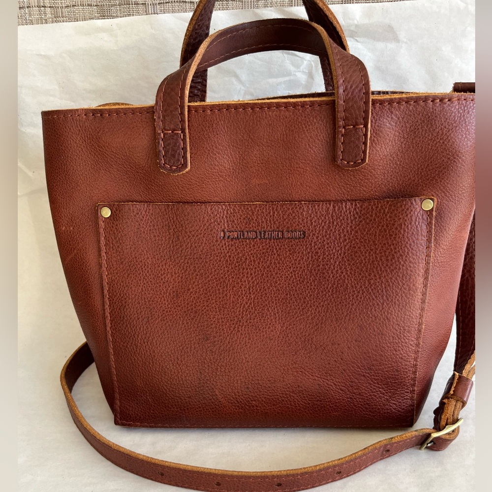 Portland Leather Goods Mini Zip Crossbody Tote in Nutmeg